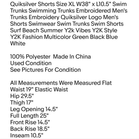 Quiksilver Shorts Size XL W38" x L10.5" Swim Trunks Swimming Trunks Embroidered - Picture 2 of 9